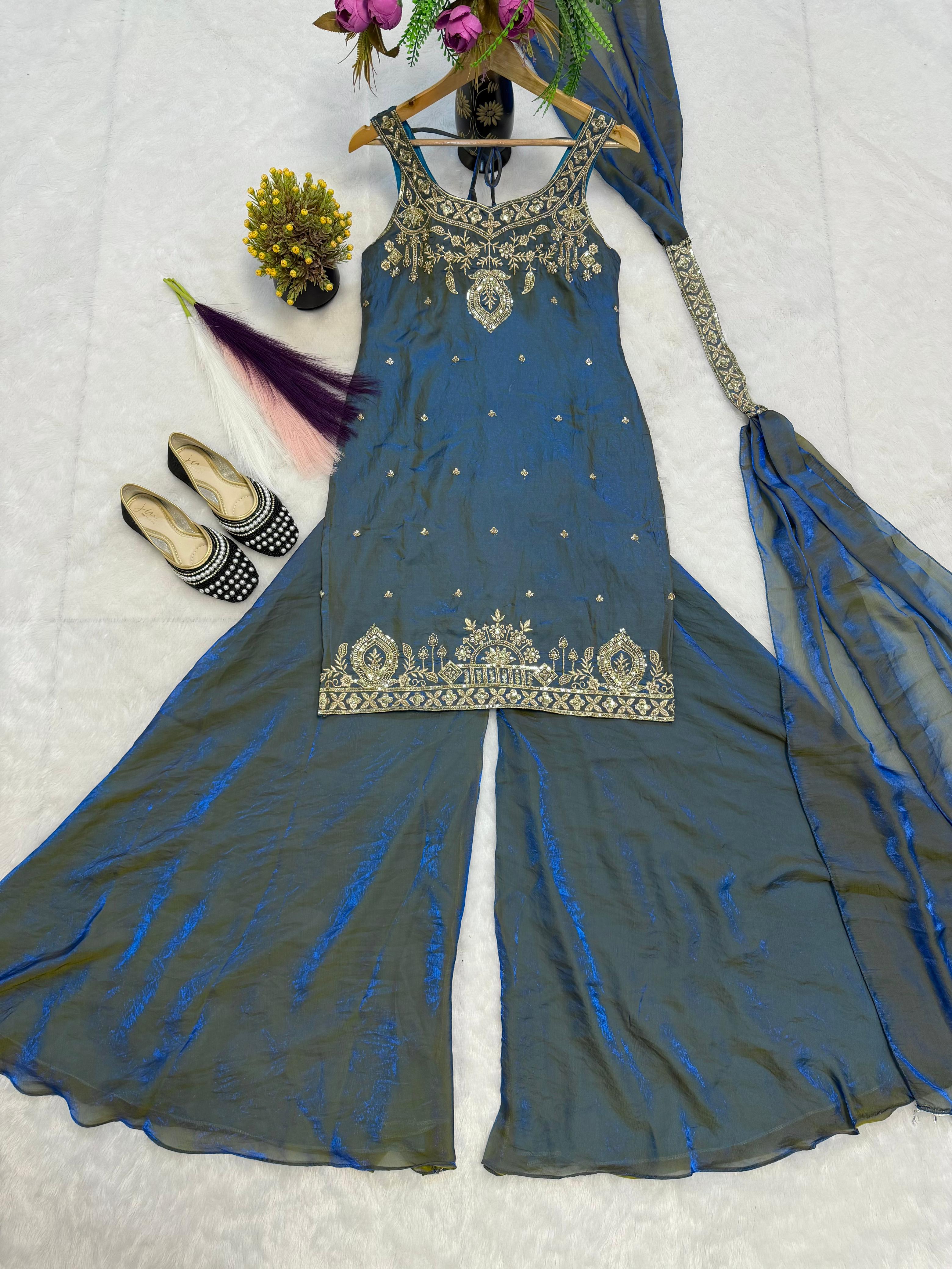 Pure Frendy Silk Top-Plazzo