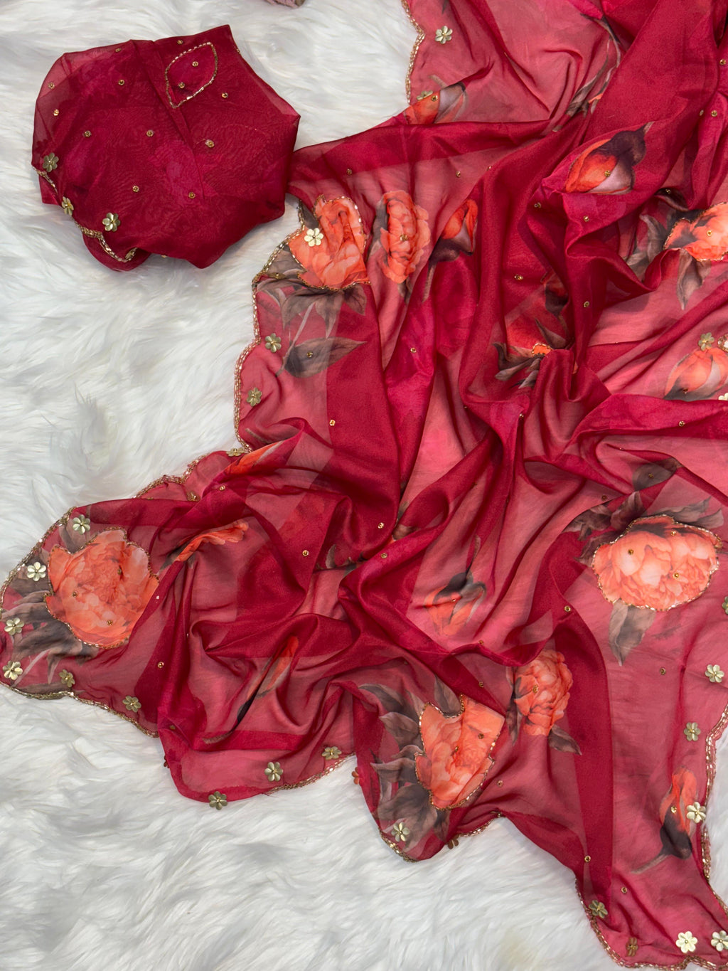 Pure Soft Red Tebby Silk Saree