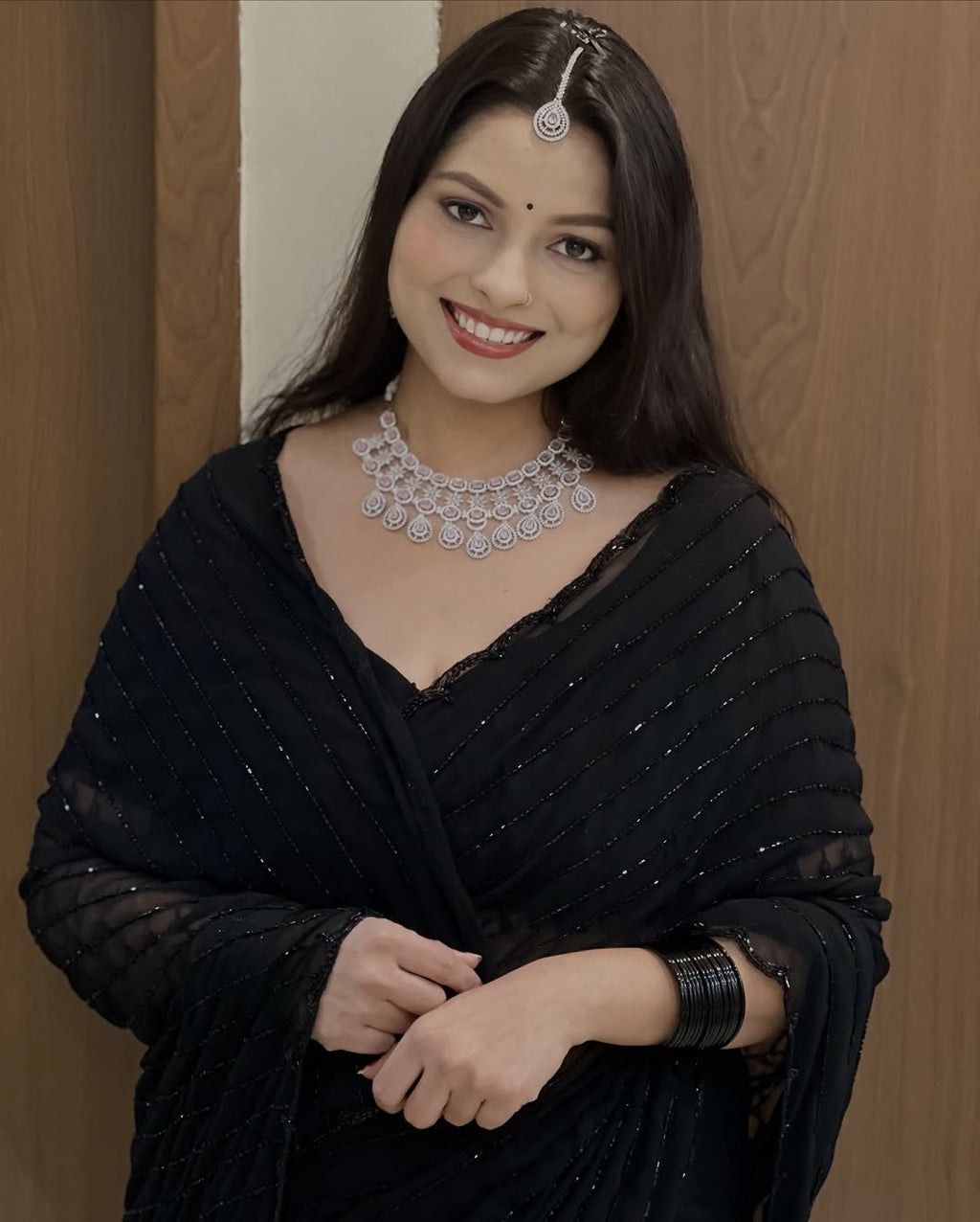 Fox Georgette Wedding Saree With Beautiful Khatli