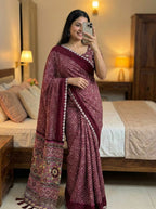 PURE MOSS KALMAKARI WITH BANDHANI SAREE