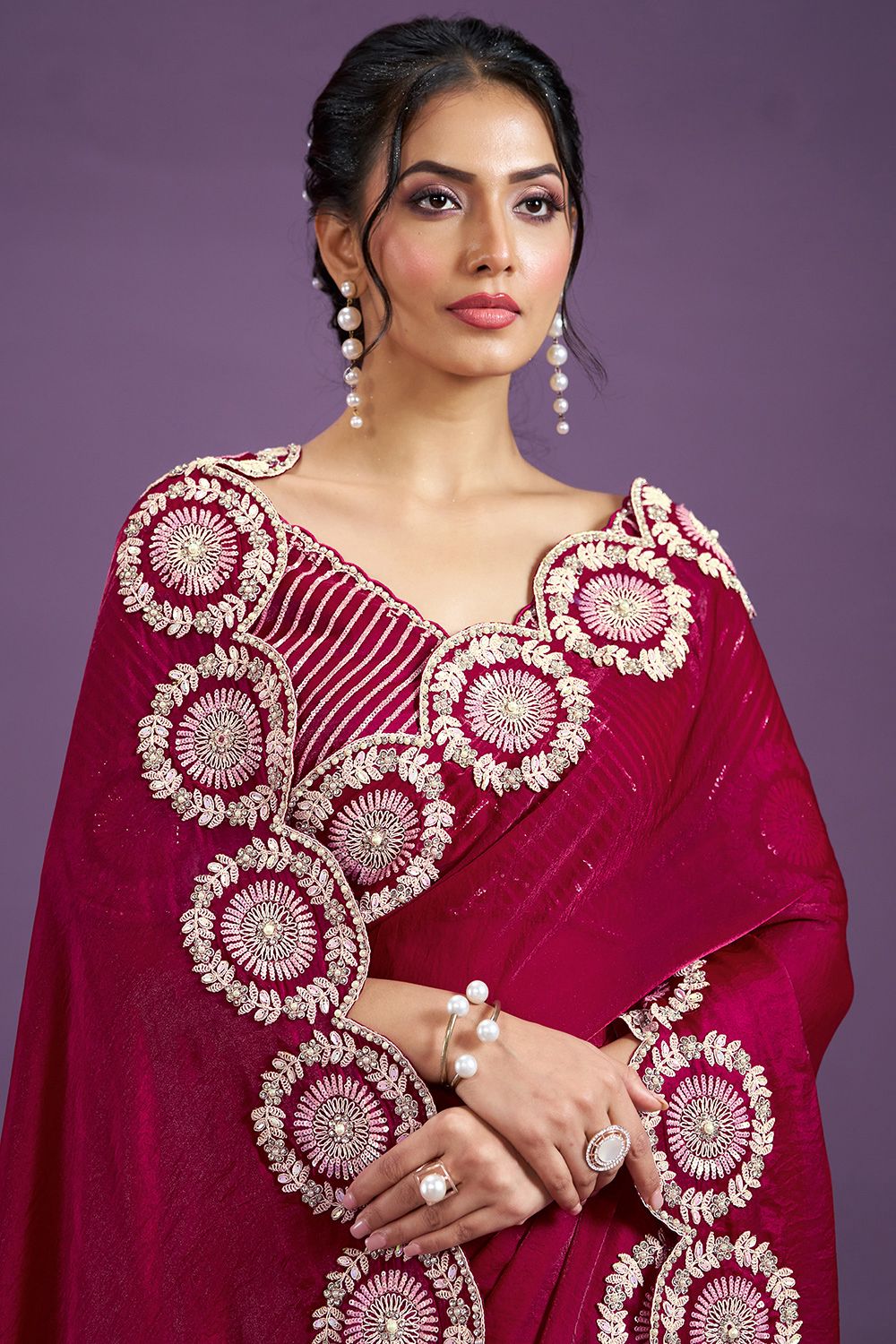 Wedding Premium fandy Satin fabrics Trisha Saree