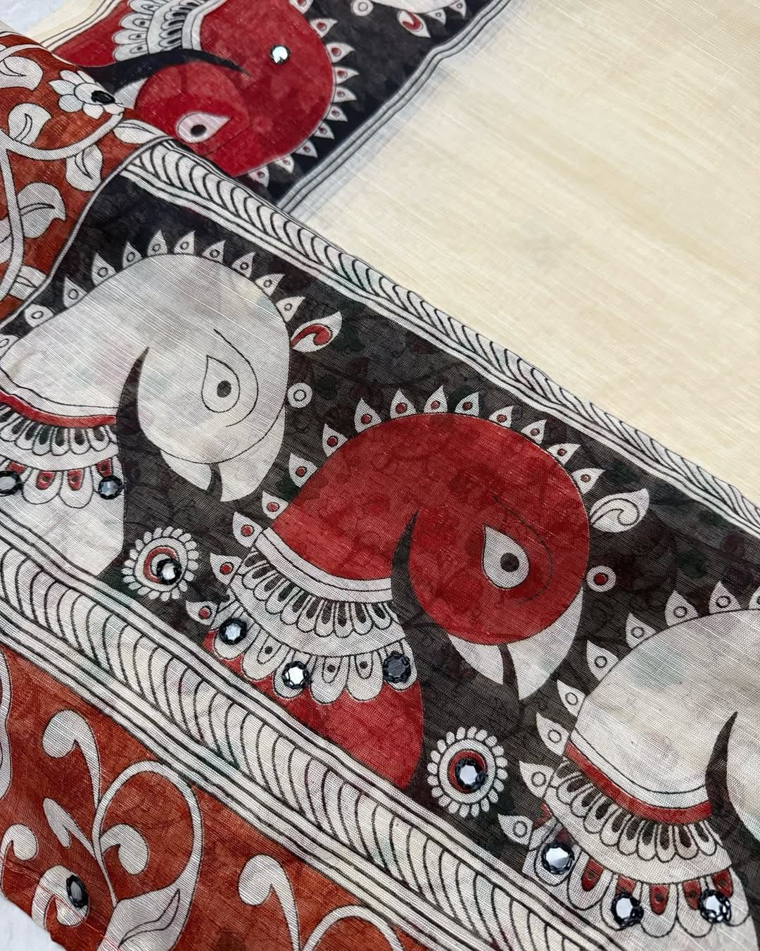 PURE LINEN KALAMKARI SILK SAREE