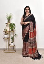 AJRAKH PRINT SATIN SAREE