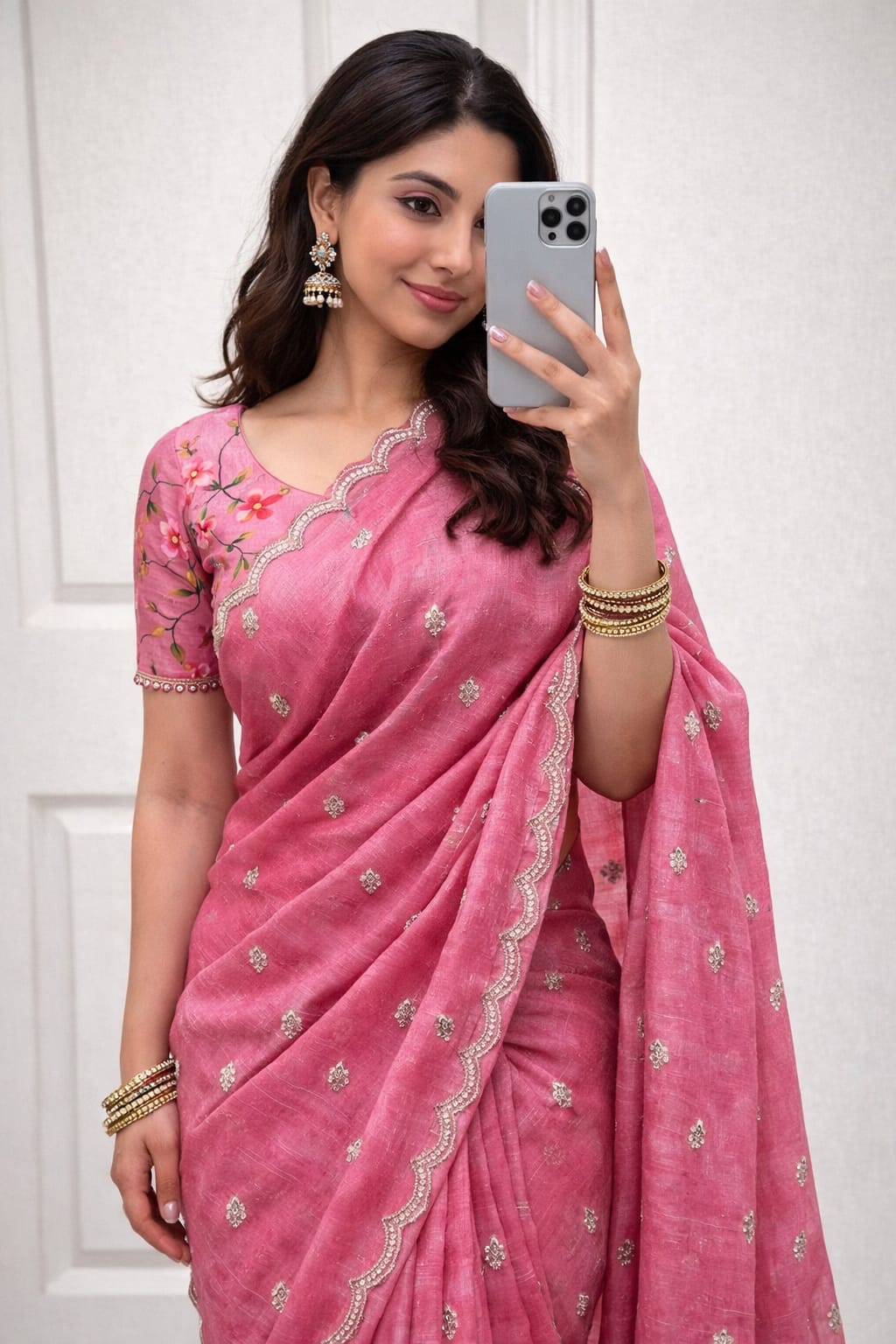 Georgette Crush Embroidery Saree