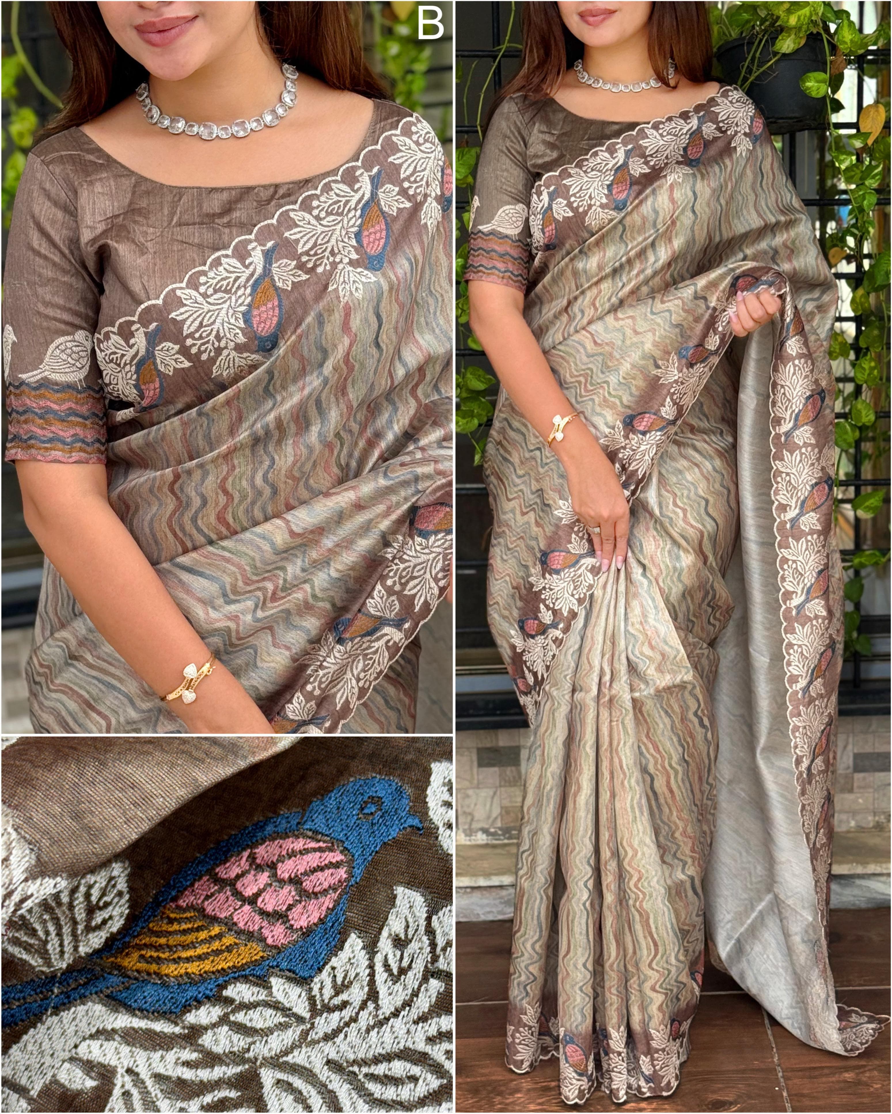 OURE TUSSER SILK DIGITAL PRINT SAREE