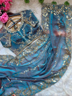 Fendy Chiffon Fabric  Beautiful Embroidery Wedding Saree