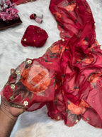 Pure Soft Red Tebby Silk Saree