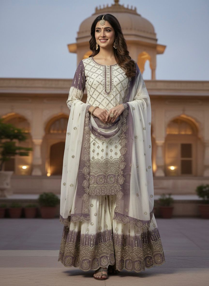 Party Wear  Heavy Dual Tone Peding Star  Top Plazzo & Dupatta Set