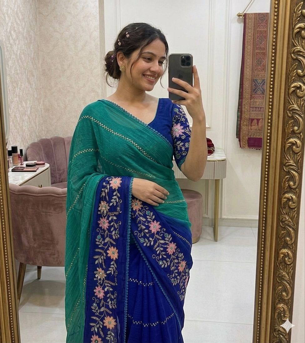 Crunchy pedding Embroidery & sequence Saree