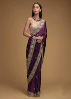 PURE SOFT BLACK RANGOLI SILK WINE SAREE