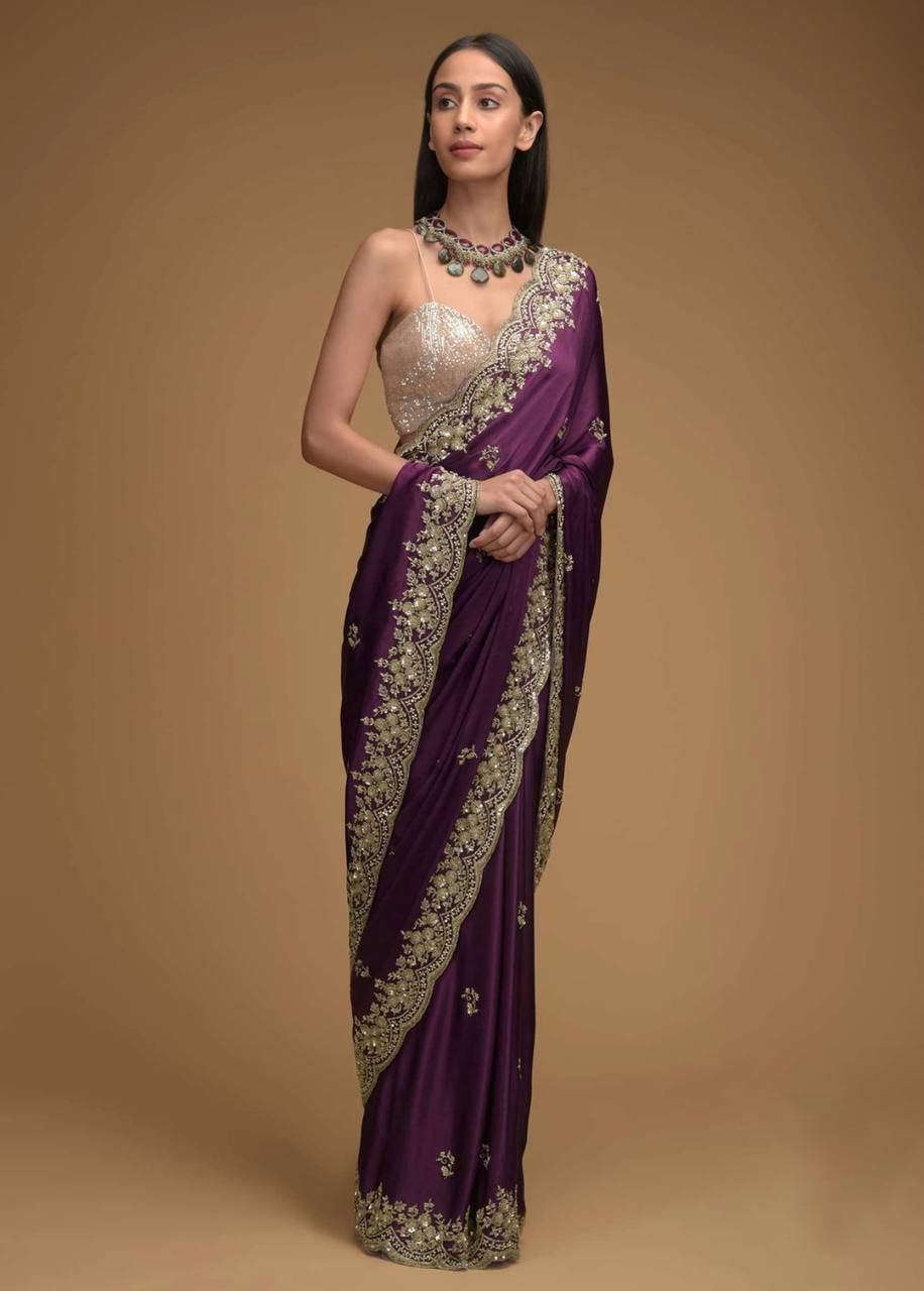 PURE SOFT BLACK RANGOLI SILK WINE SAREE