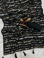 Beautiful Triple Sequence Embroidery Heavy Georgette Saree