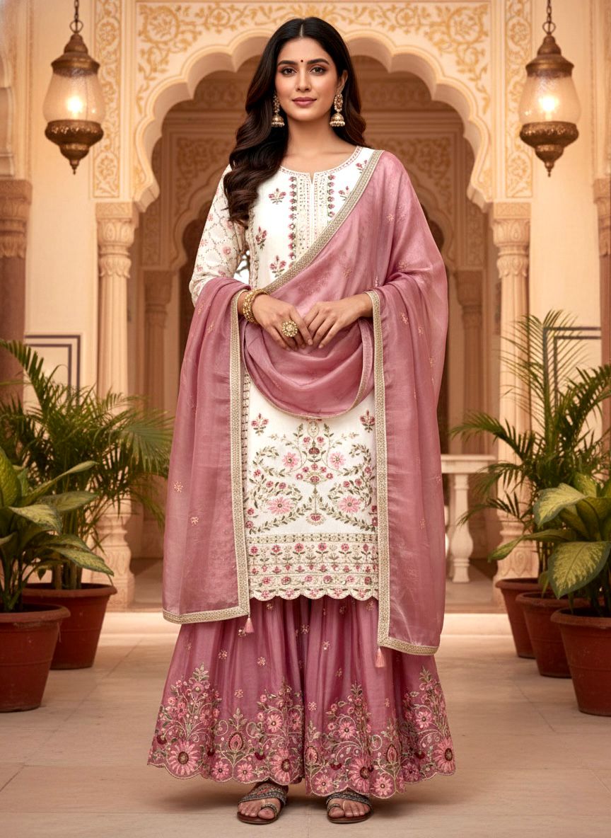Party Wear Look Pur GMY Silk Top Plazzo & Dupatta Set
