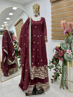 Gold Crazy Embroidery Siqunce Top Plazzo