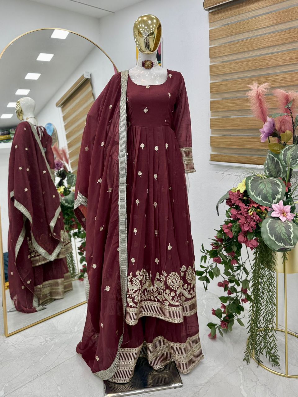 Gold Crazy Embroidery Siqunce Top Plazzo