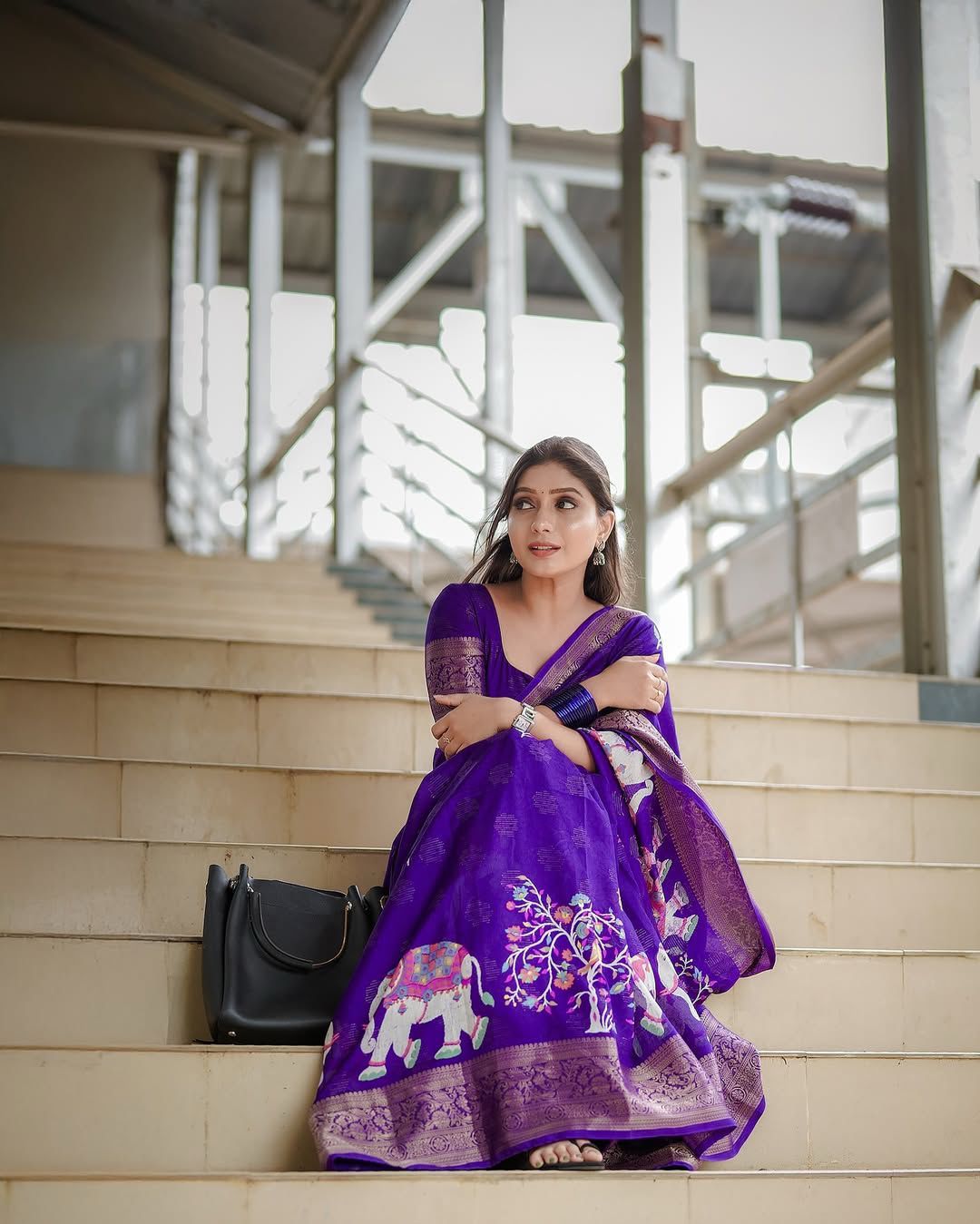 Heavy Purple Tussur Silk Saree