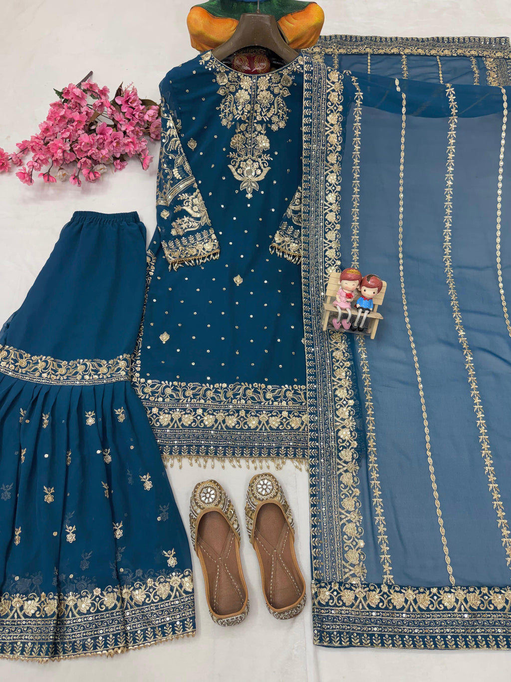 Georgette kurti & sharara set & dupatta