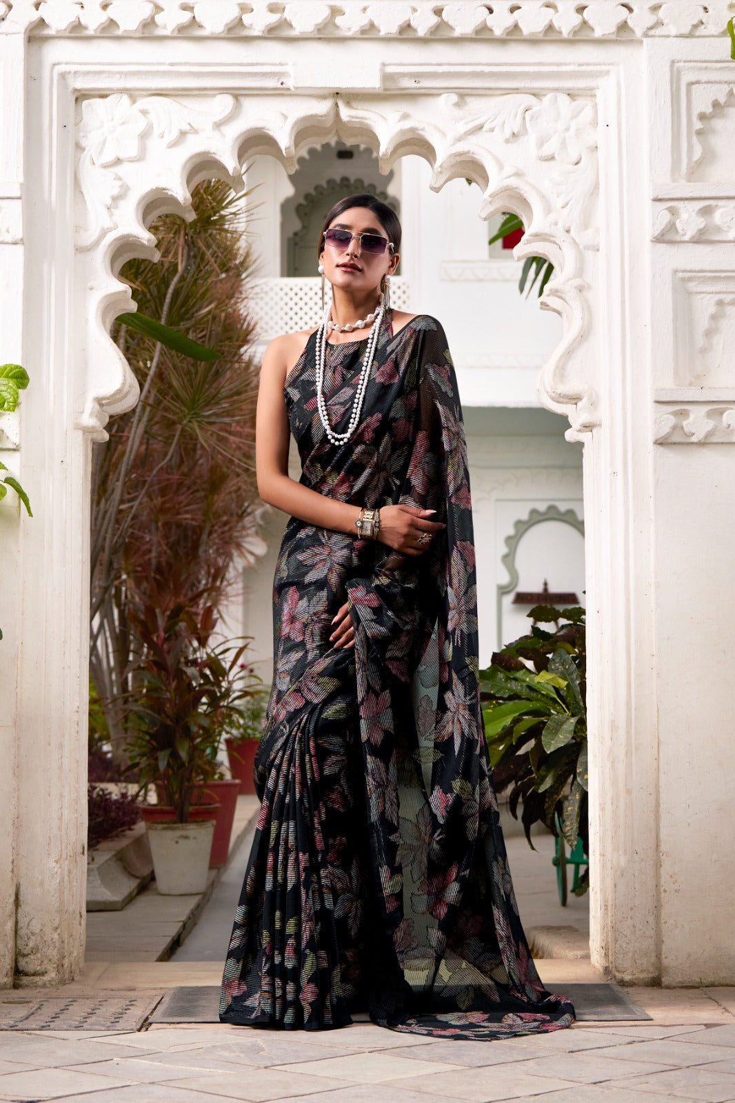 FLORAL LUREX BRASSO SAREE👗