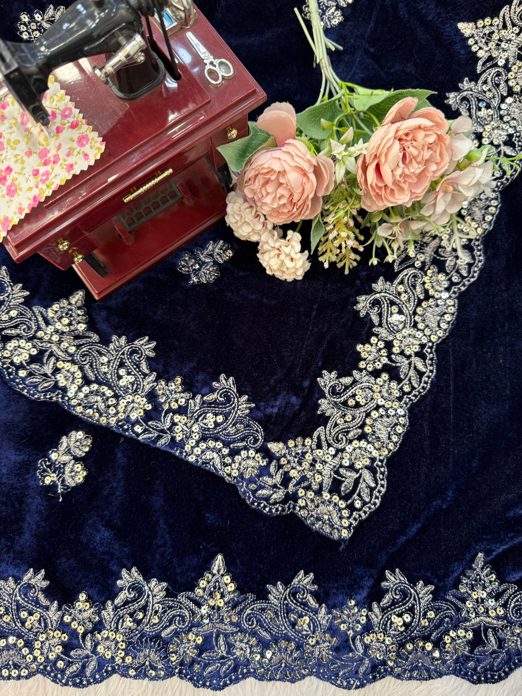 Viscose Velvet Nevy Blue Wedding Saree