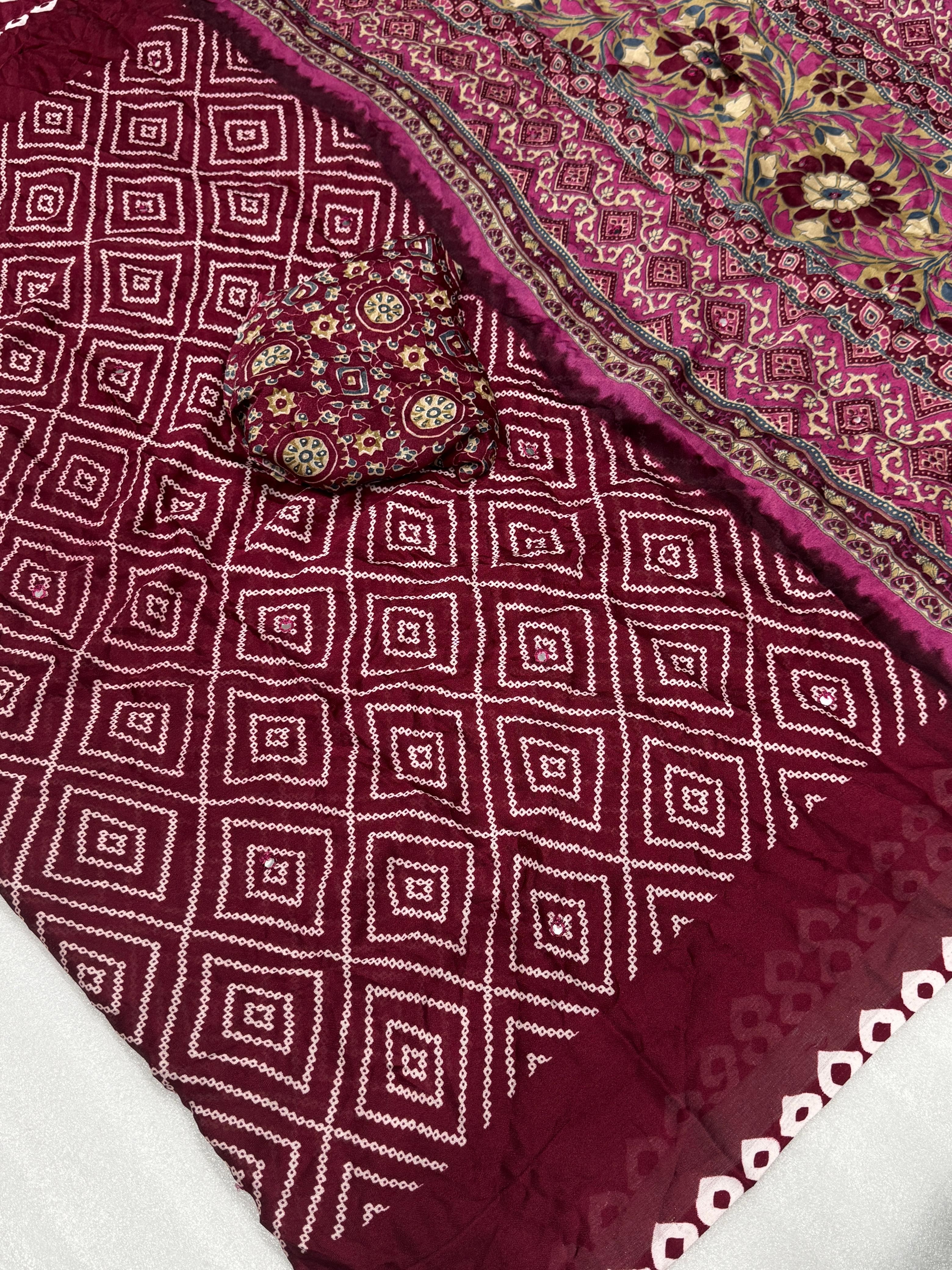 PURE MOSS KALMAKARI WITH BANDHANI SAREE