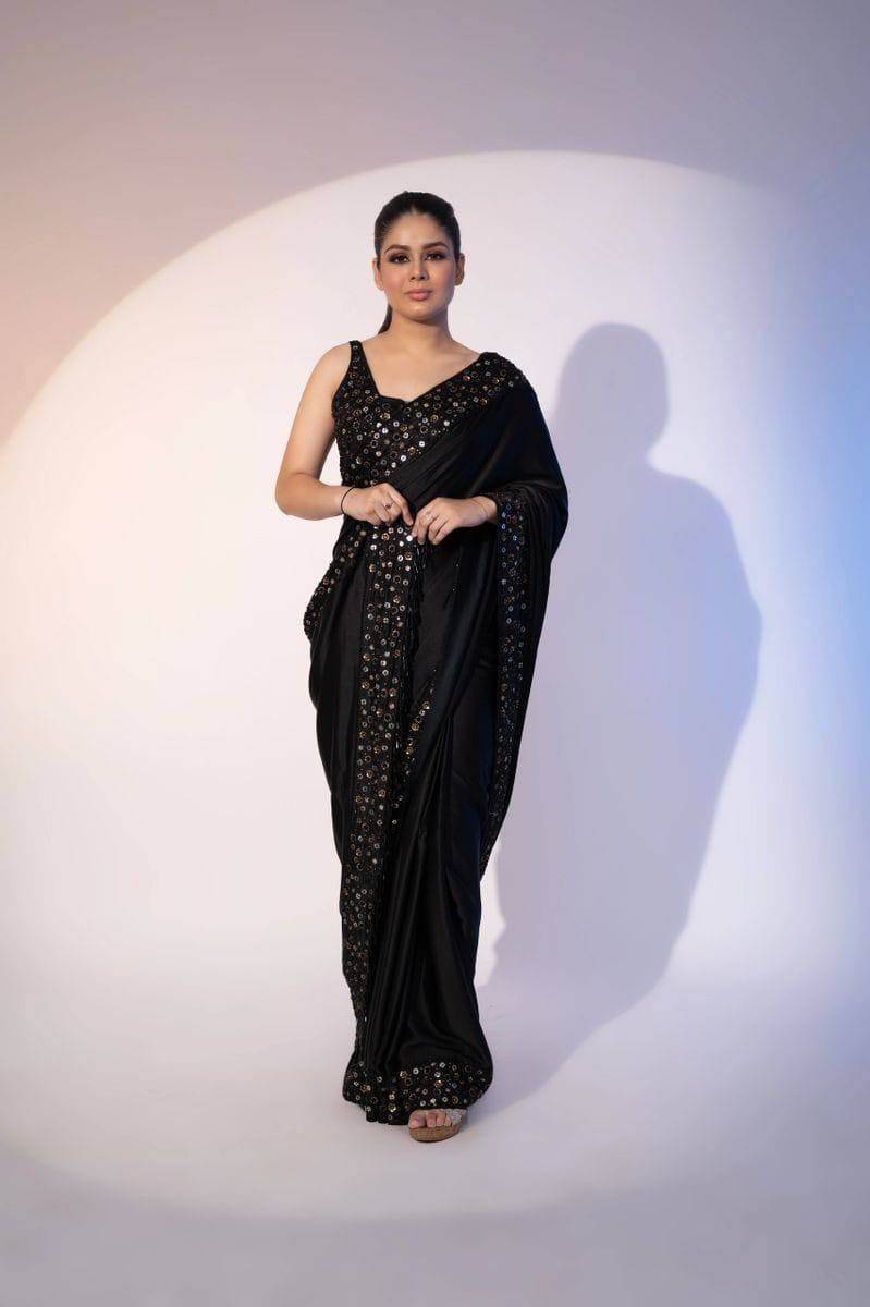 Bollywood Soft Black Rangoli Saree