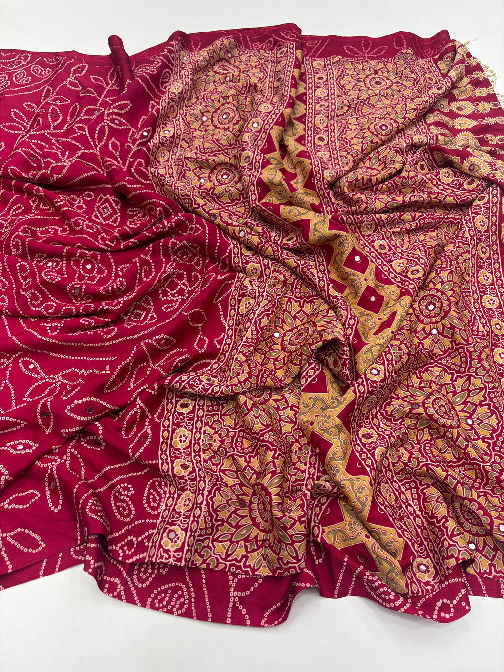 Mirror Work Treding Satin Saree