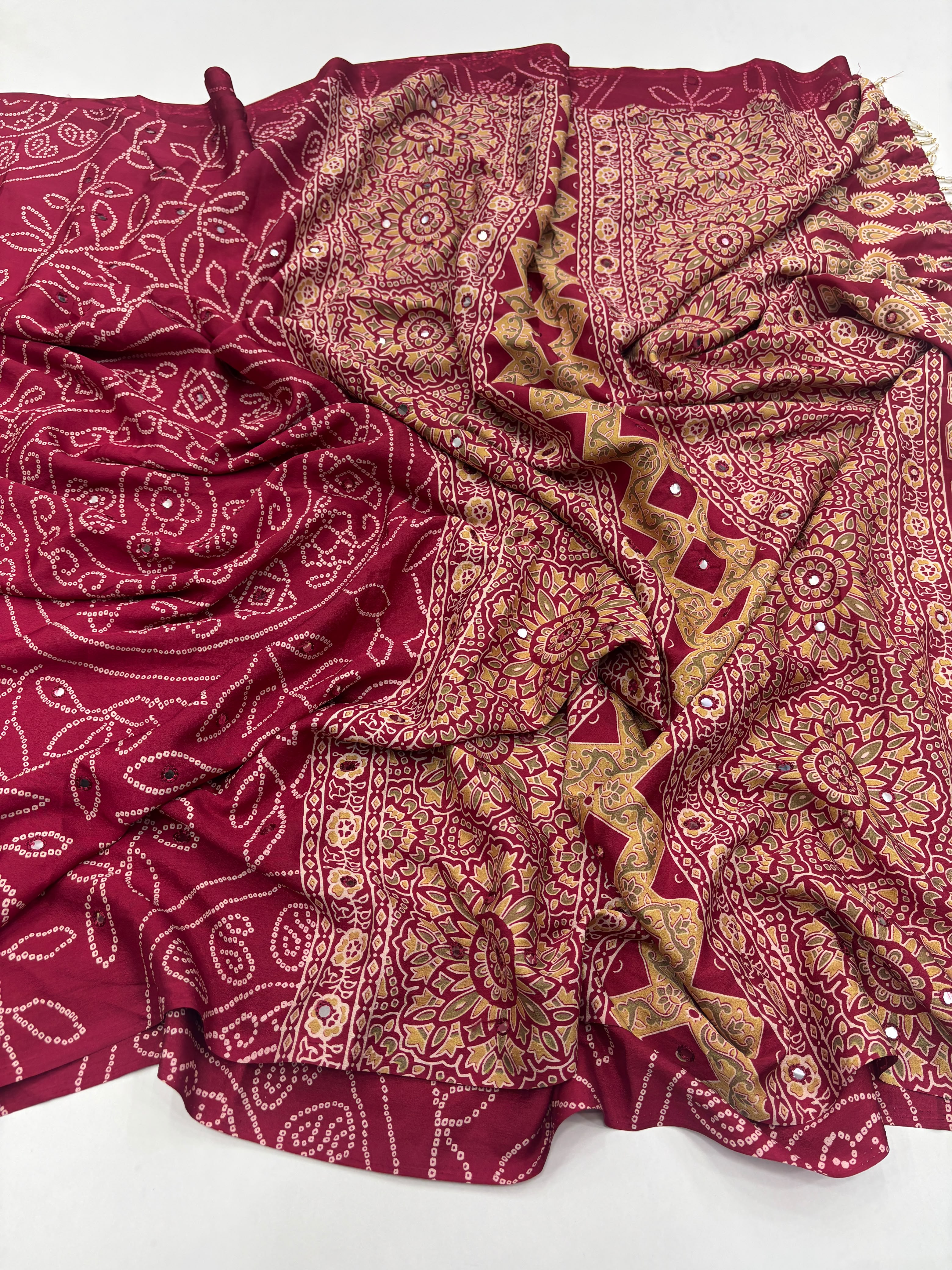 Mirror Work Treding Satin Saree