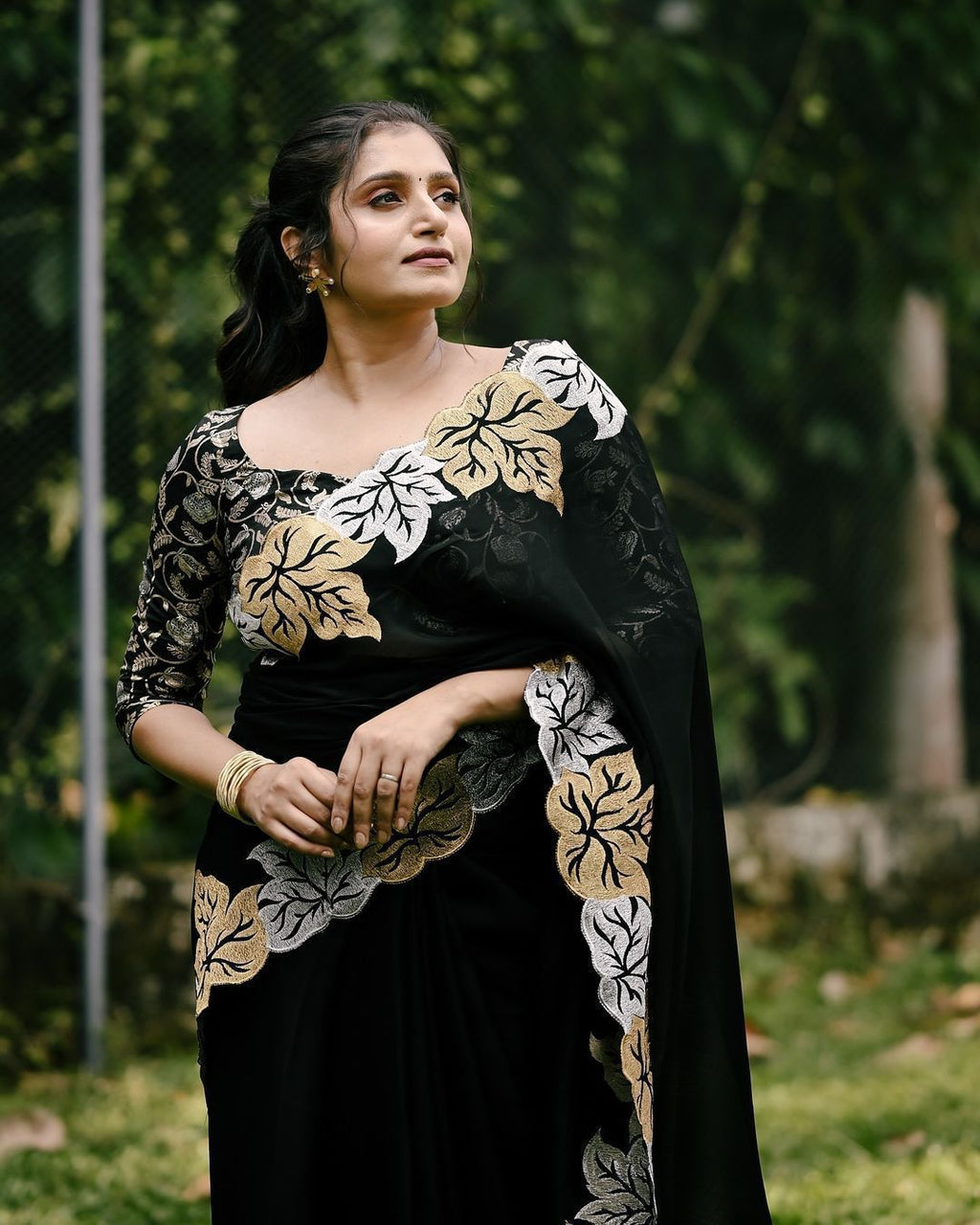 New Fancy Sartin Chiffon Emboridary Saree