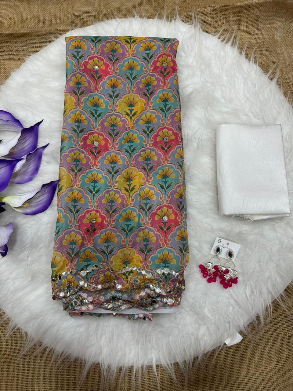 Smooth tebby silk digital printed saree