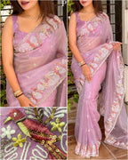 Panchi Leno Net Organza Saree