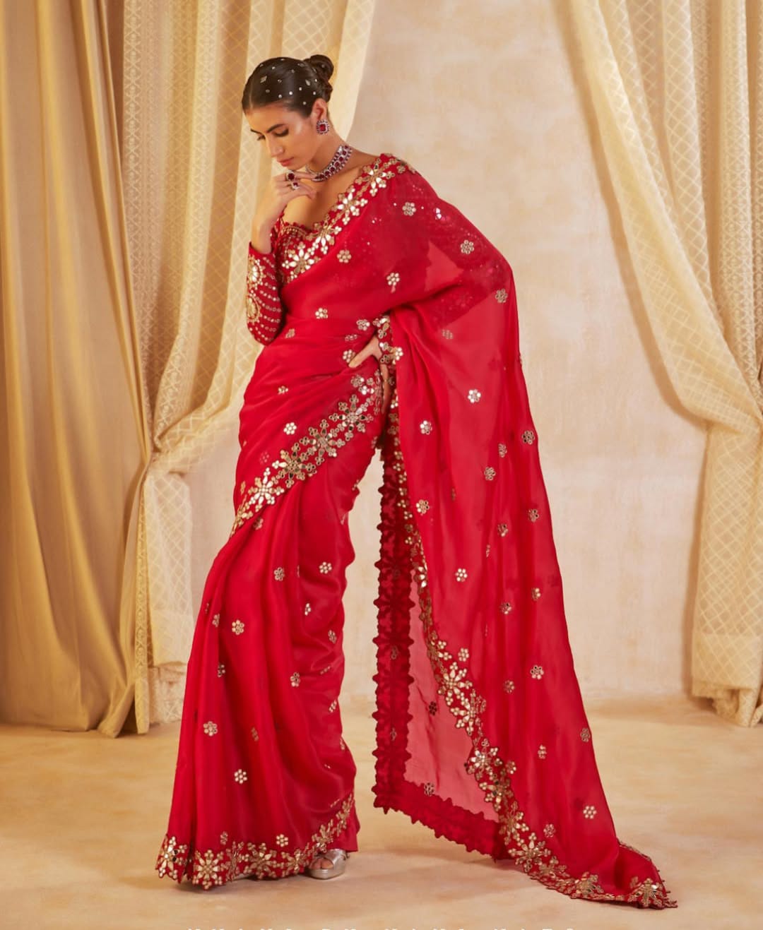 Bollywood BlockBuster Orignal Mirror Design Wedding Saree