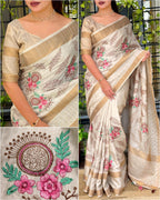 Tusser cotton Jacquard Saree