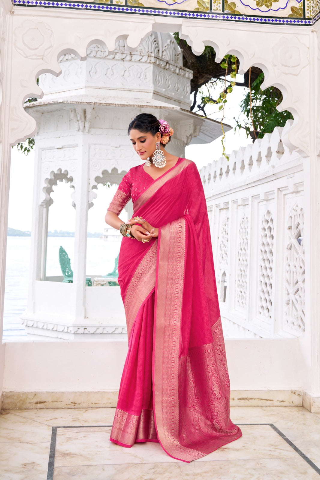 ZARI WEAVING CHINON SAREE
