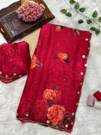 Pure Soft Red Tebby Silk Saree