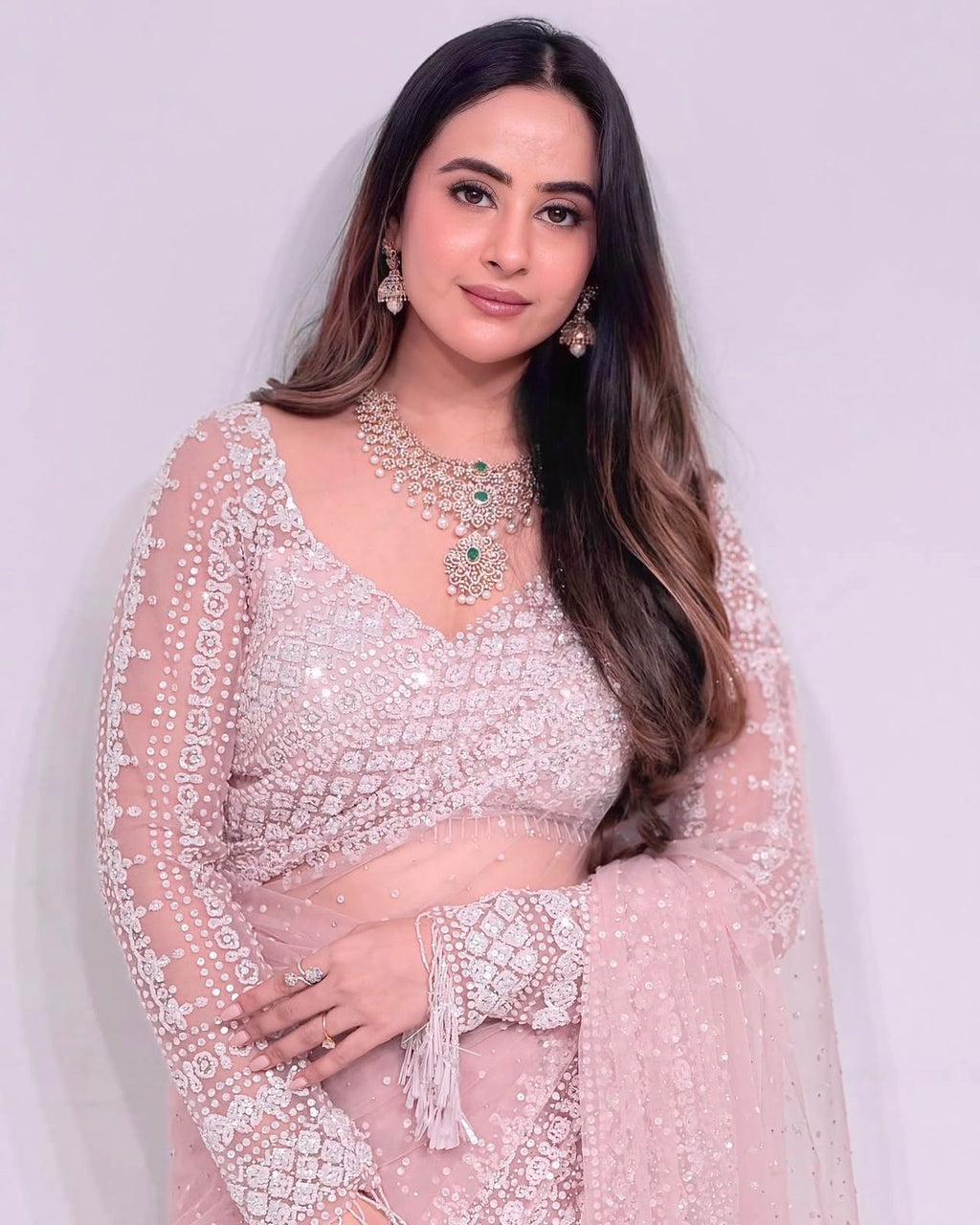 Soft Net Wedding Pink Saree