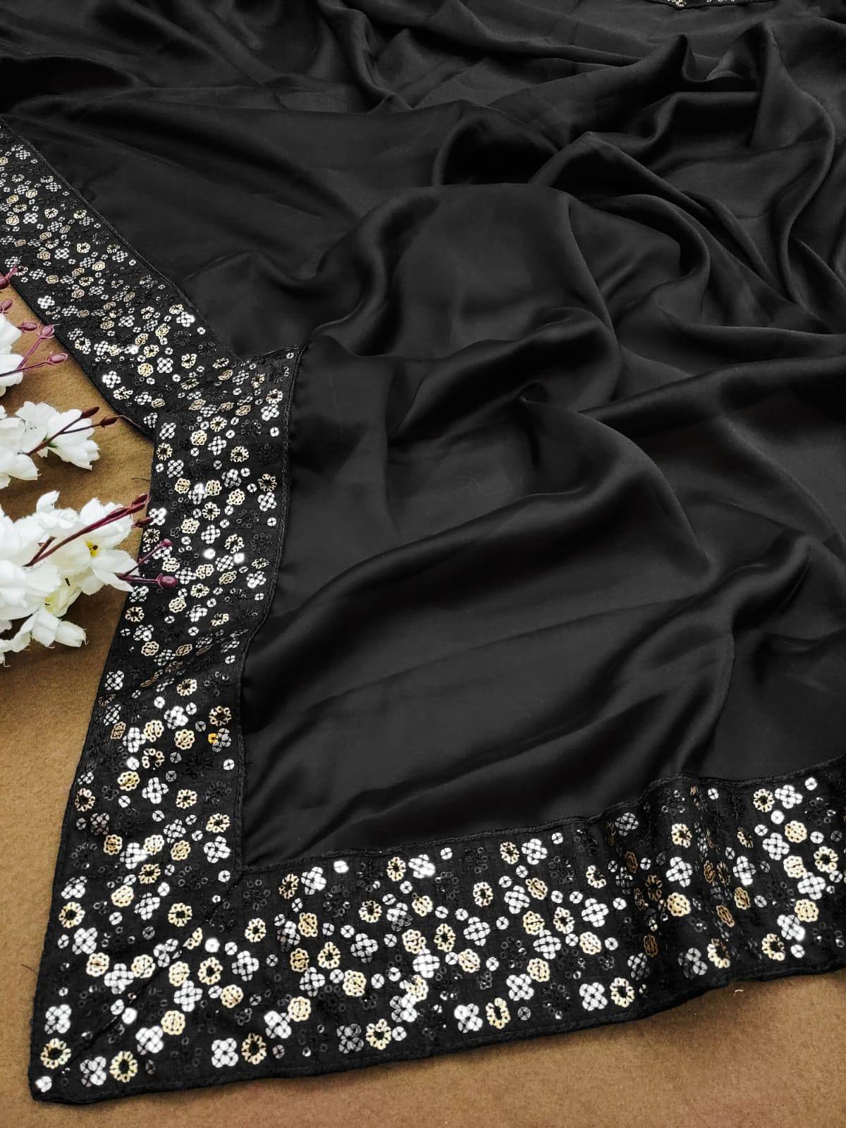 Bollywood Soft Black Rangoli Saree