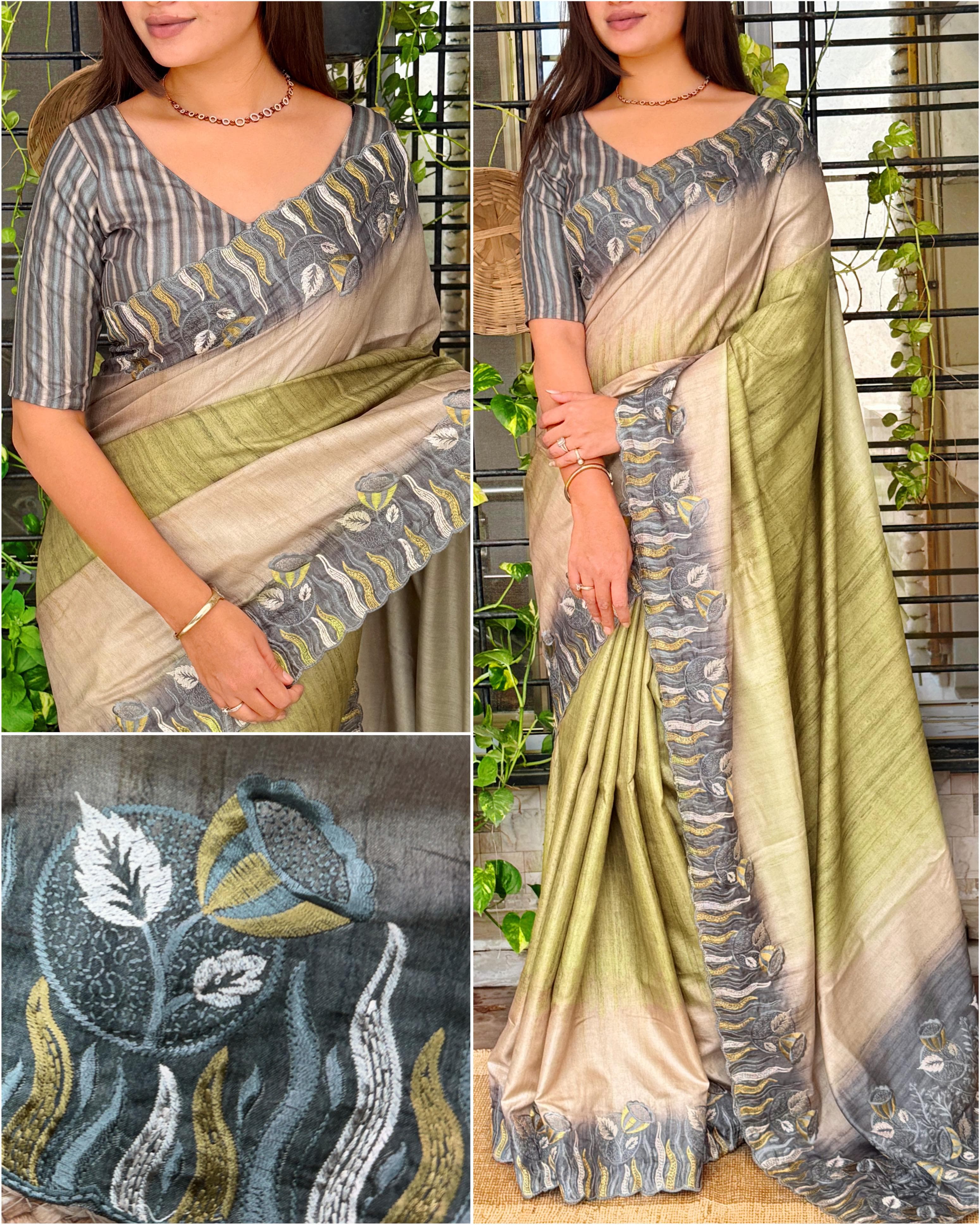 Tusser Silk Digital Print Saree