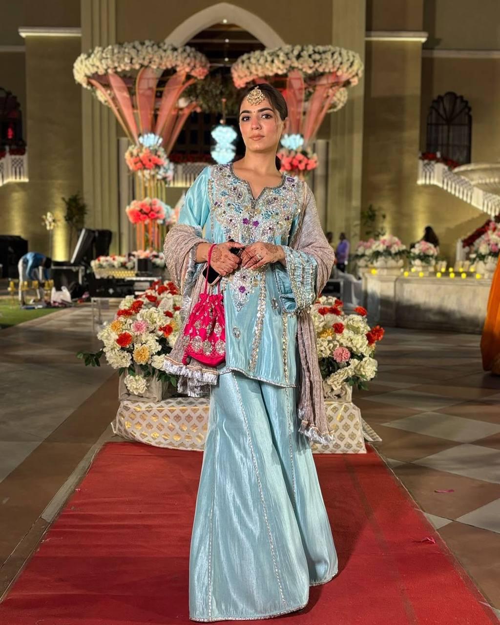 HEAVY NATURAL CREAP TOP SHARARA DUPATTA