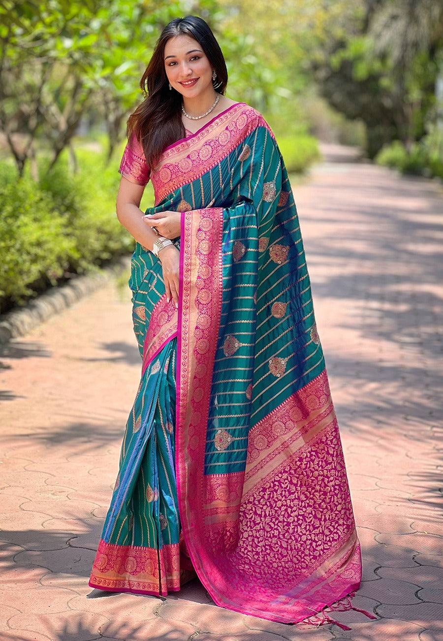 Soft Silk Saree With Rose Gold Motifs
