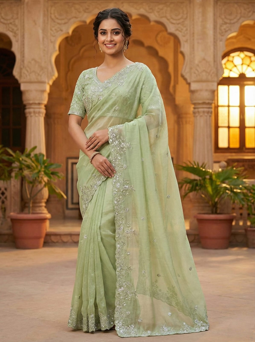 Crunchy Silk Fabric 3MM Sequence Saree