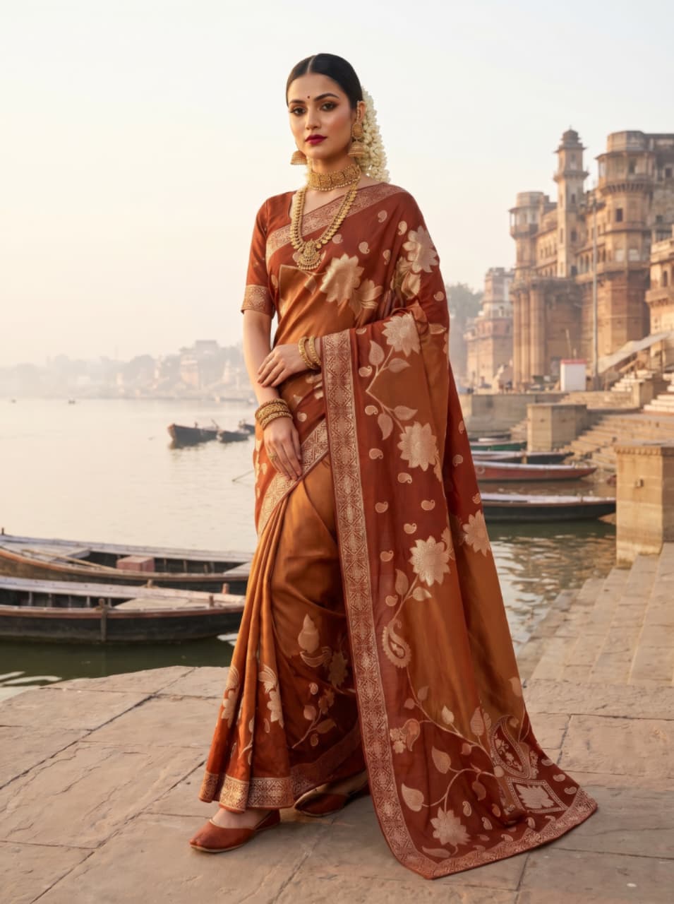 Pure Hand Dyeing Chainy Tissue Shimmer Saree