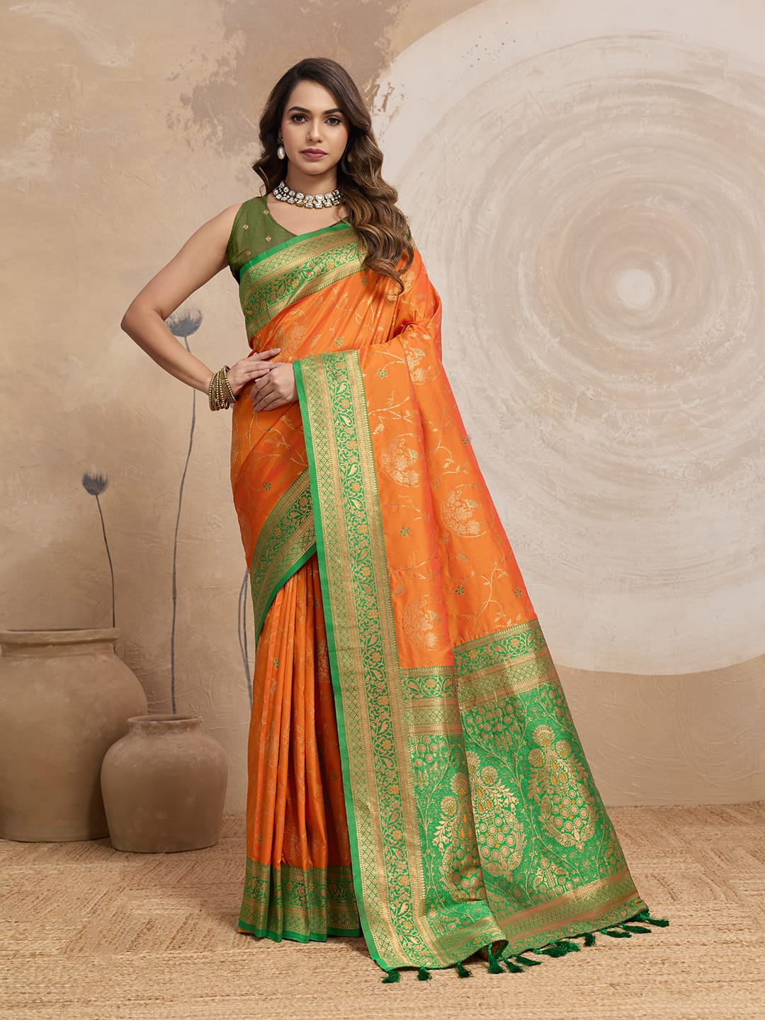 Banarasi Silk Sarees With Flower Meenakari Jaal