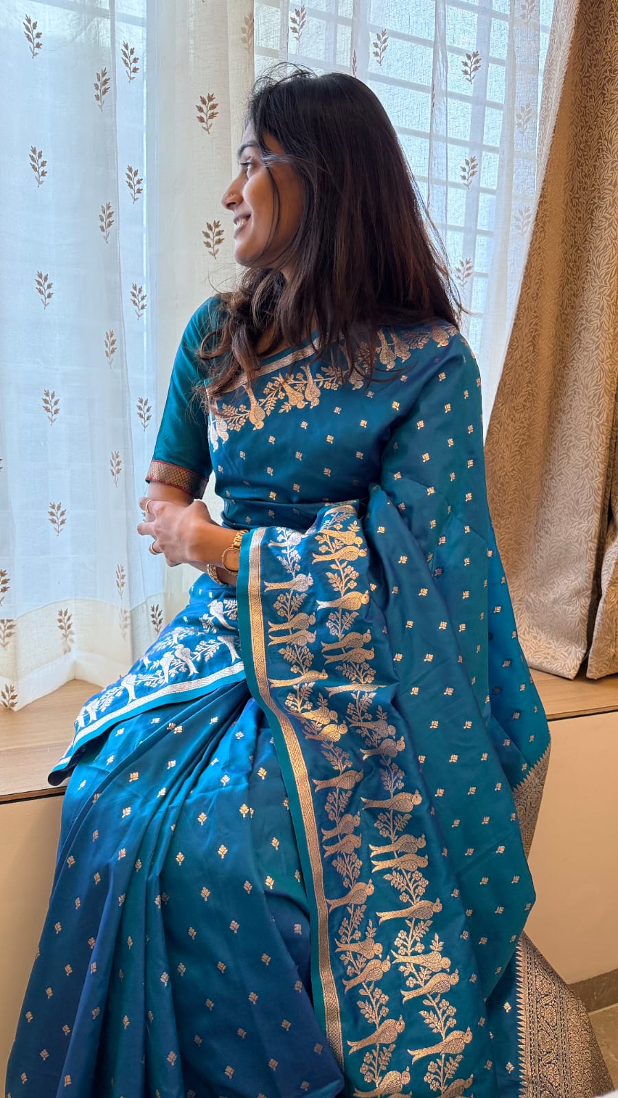 Soft Banarasi Silk Saree Couple Parrot Desgin