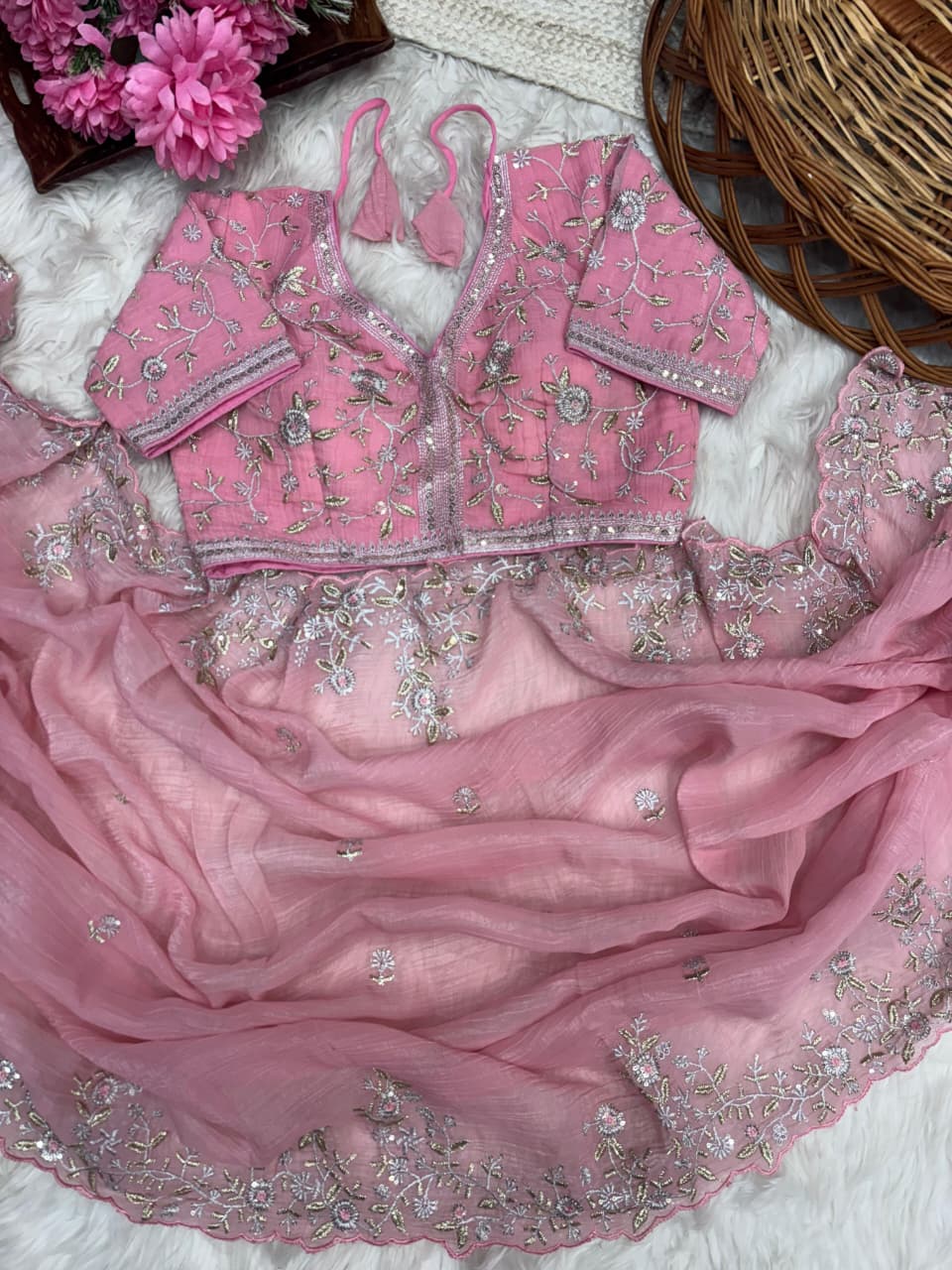 Crunchy Silk Fabric 3MM Sequence Saree