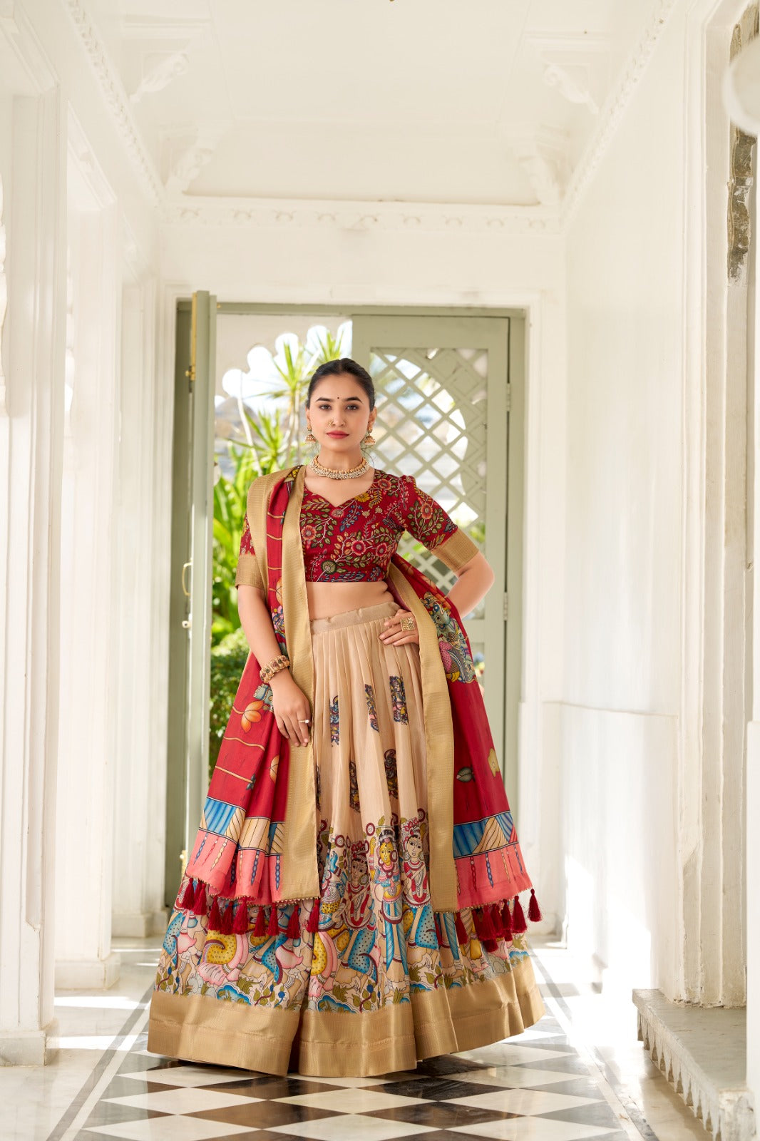 Adorned in the elegance of Dola Silk Lahenga