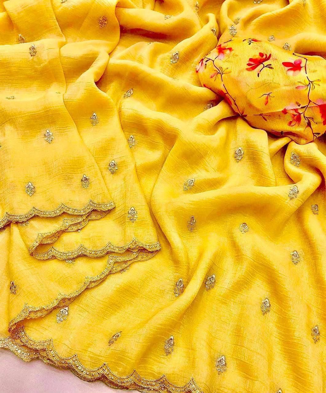 Georgette crush with embroidery work Saree