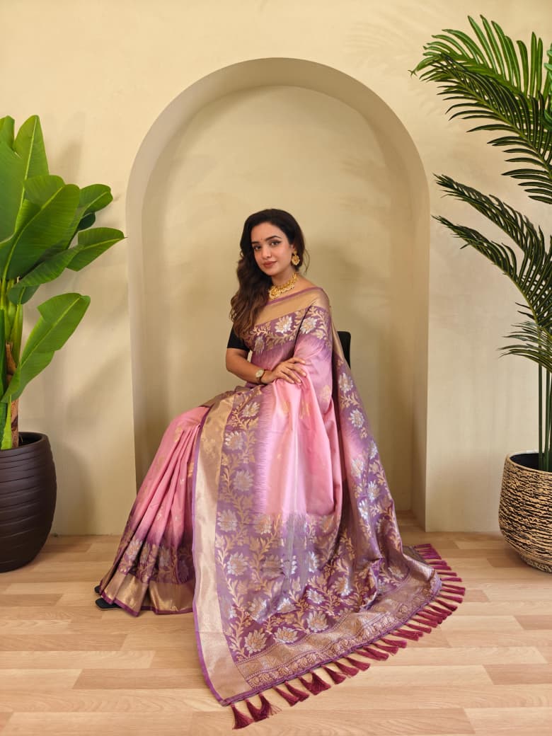 Dual tone silk sarees with all over zari weaves