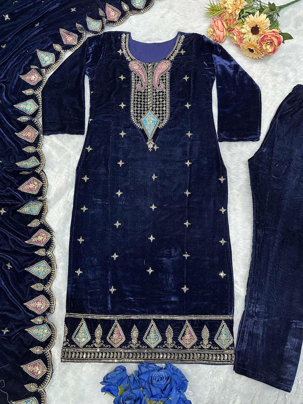 Wedding special velvet Paisley Suit set