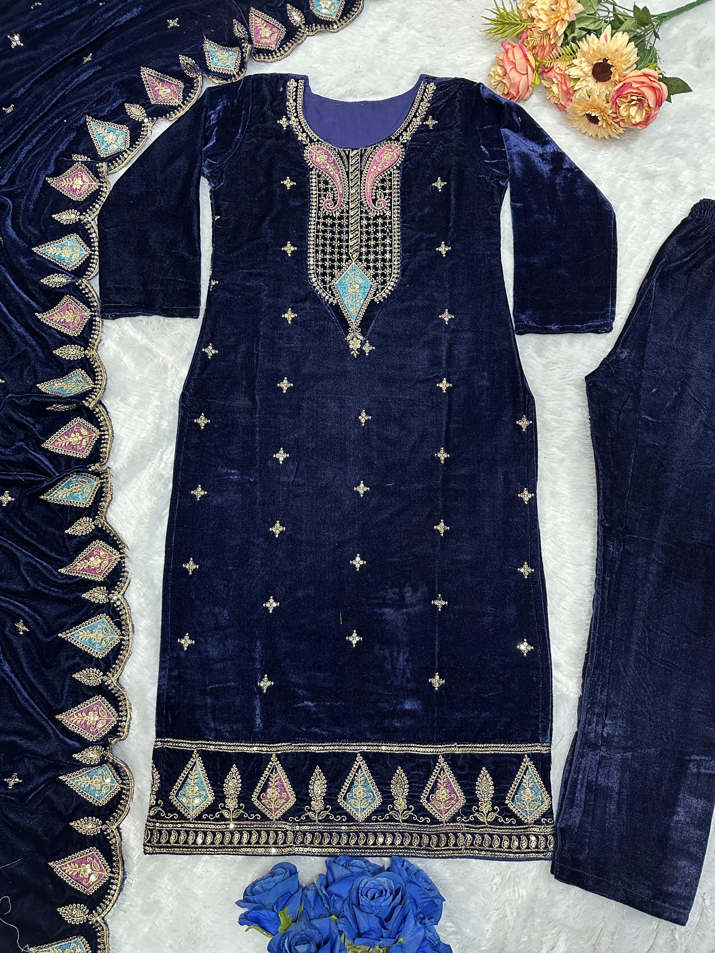 Wedding special velvet Paisley Suit set