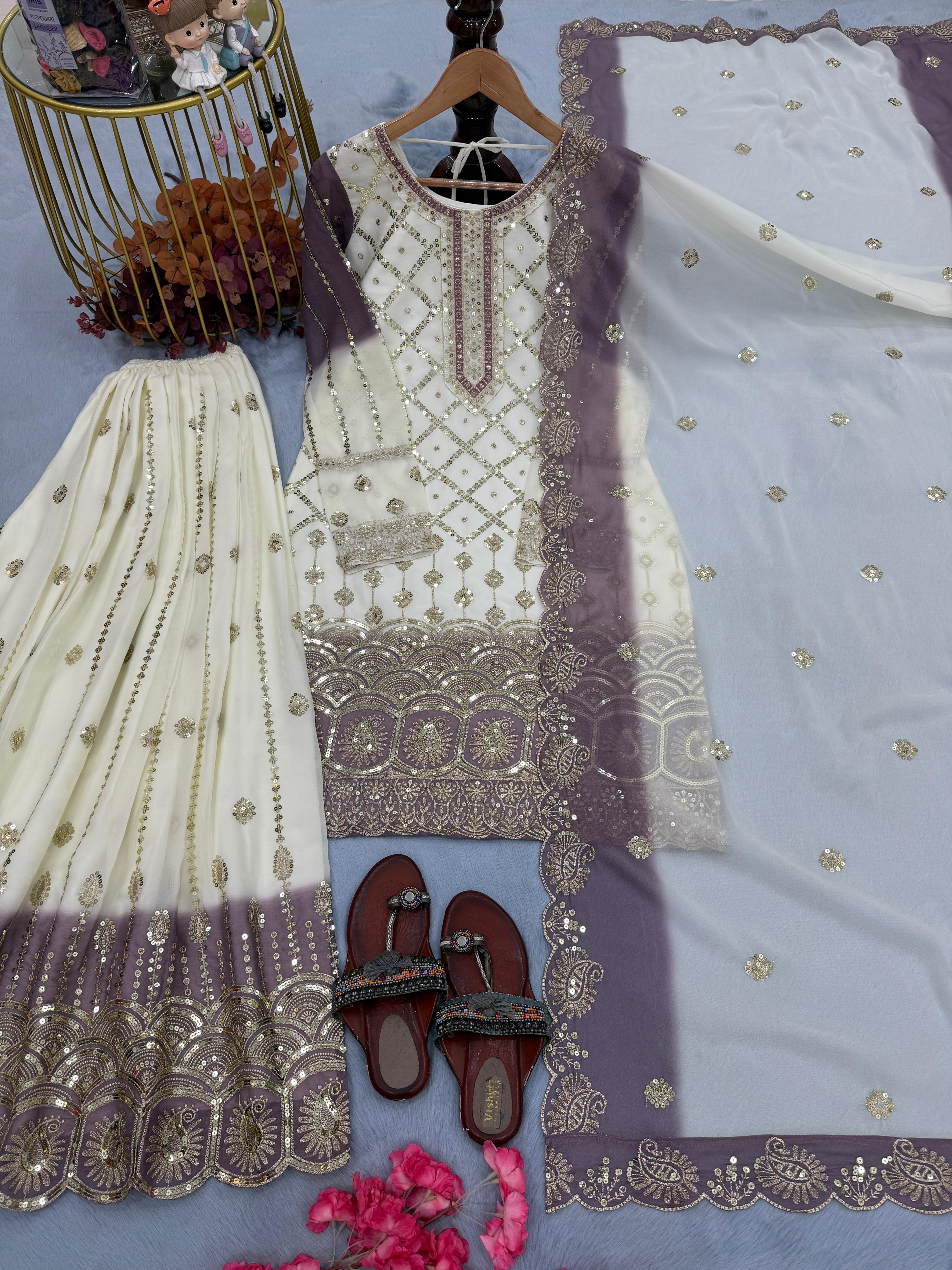 Party Wear  Heavy Dual Tone Peding Star  Top Plazzo & Dupatta Set